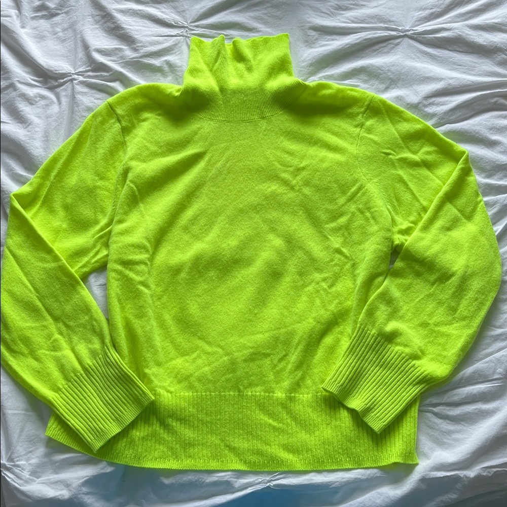 J. Crew Neon Yellow Cropped Cashmere Turtleneck Sweater